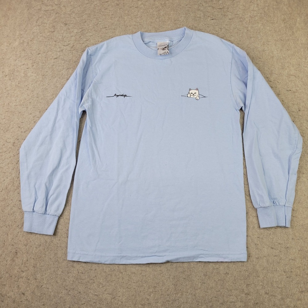 Ripndip Mens Small Long Sleeve T Shirt Blue Blue Graphic Crew Neck